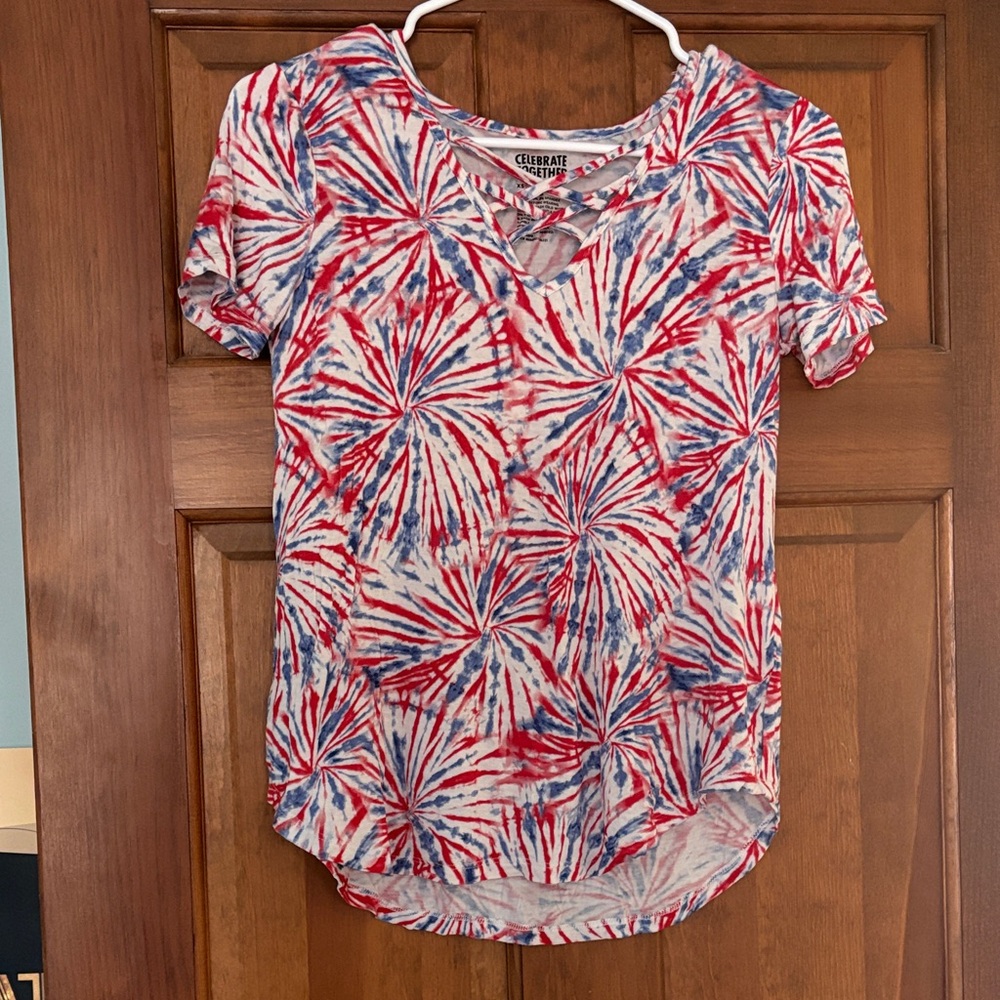 Red and Blue Tie-Dye Juniors/Womens Top